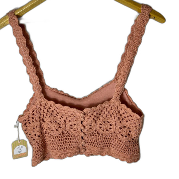 Taylor & Sage NWT Mauve Orange Crochet Cropped Back Button Bralette Top Size L - Picture 5 of 14